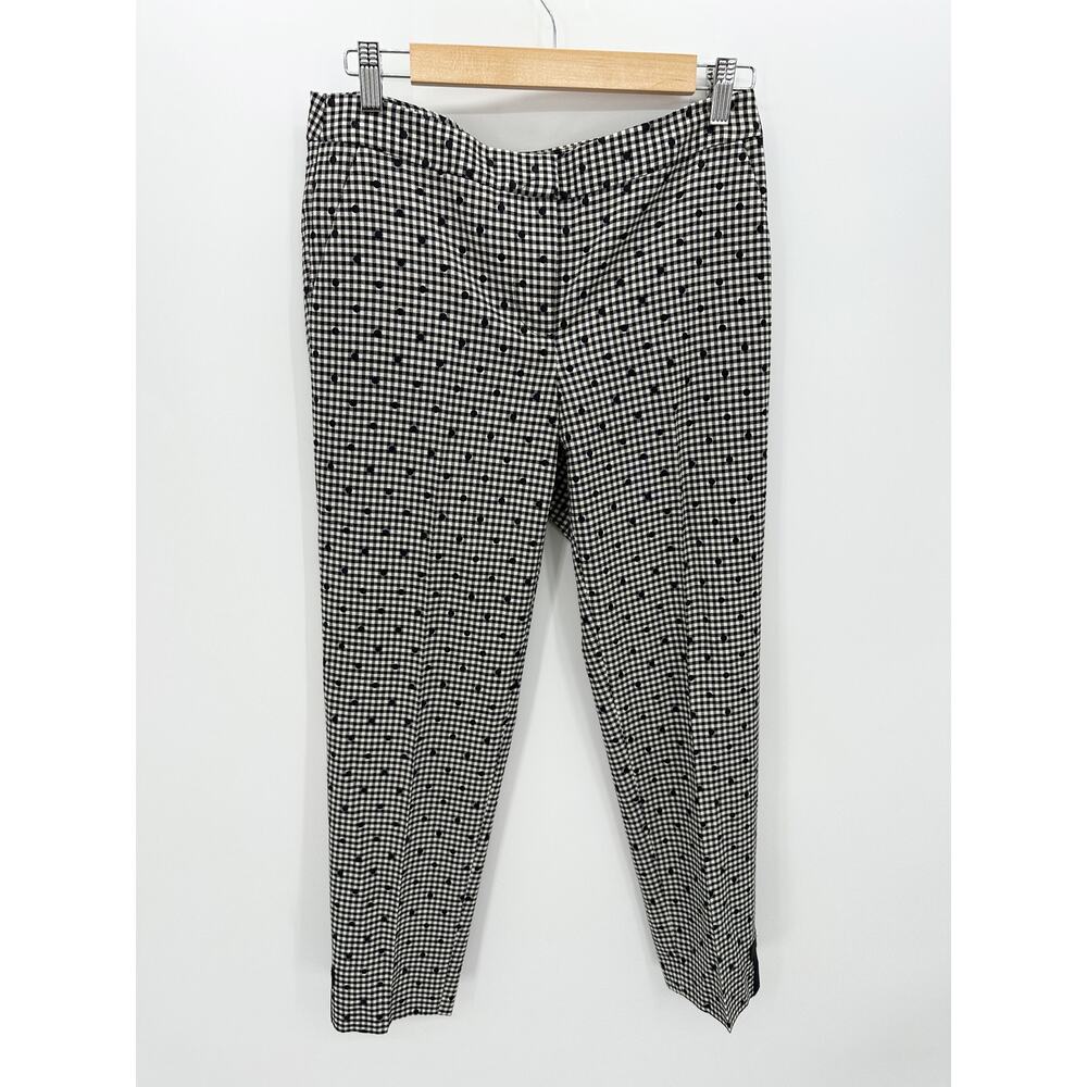 Talbots Womens 2 Black White Wool Gingham Polka Dot Bow Ankle Dress Pants BD12